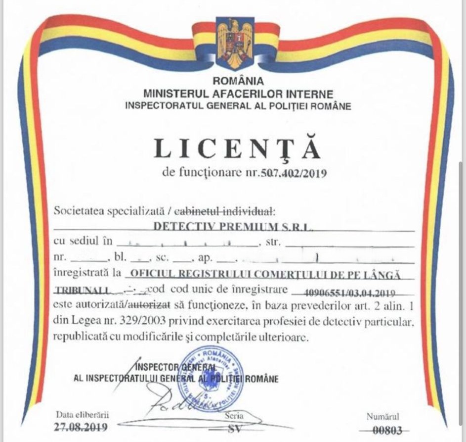 Certificat acreditare detectiv particular IGPR