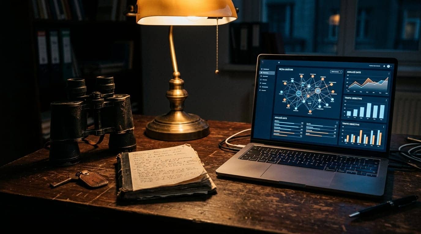 Laptop cu grafice și date pentru detectiv particular în birou.