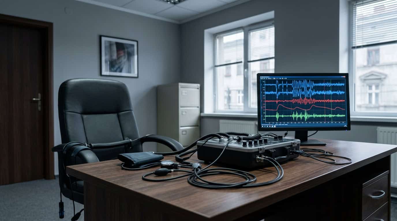 Birou de detectiv particular cu echipament audio profesional.